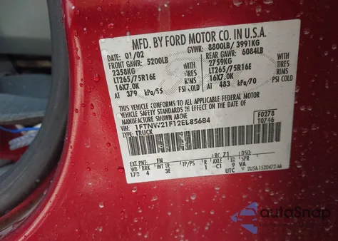 2002 Ford Super Duty F-250 Lariat/Xl/Xlt z USA, uszkodzony, nr VIN 1FTNW21F12EB85684